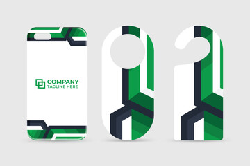 Modern business promotional template design on a phone case and door hangers. Brand identity stationery design for advertisement. Corporate business promotion and brand identity template bundle.