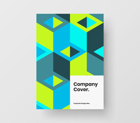 Bright geometric shapes front page template. Simple pamphlet design vector layout.