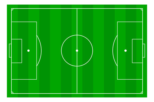 Soccer, football field, infographics, flat, app. Football field with green surface and white markings isolated on white background. jpg illustration of a soccer field jpeg 

