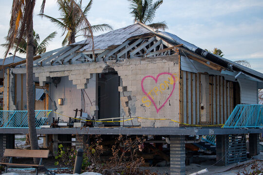 Building suffered damage from Hurricane Ian on Fort Myers Beach
