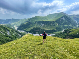 Naklejka premium hiker in the mountains