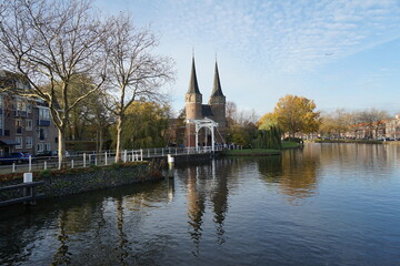 Oospoort Delft near the principal canal during Autumn 
