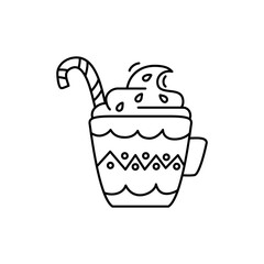 Christmas line icon from the Christmas camping series. Happy Holidays symbol and elements. Stock winter . Cup with marshmallow