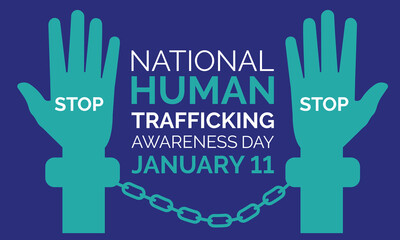 National human trafficking awareness day is observed every year on January 11, to raising awareness about the different forms of human trafficking Flat Cartoon Hand Drawn Illustration
