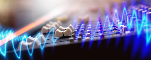 Close-u? of modern synthesizer, midi keyboard. Professional musical instrument for recording studio