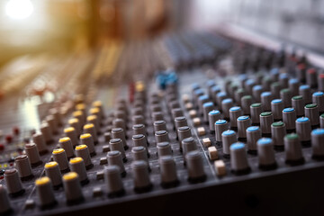Obraz na płótnie Canvas Close-u? of modern synthesizer, midi keyboard. Professional musical instrument for recording studio