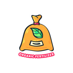 Organic fertilizer farming and gardening icon drawing. Fertilizing bag environment vector cartoon illustration