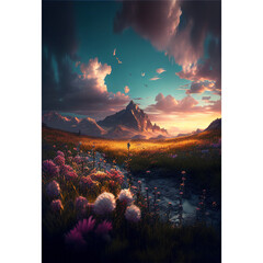 fantasy fabulous wide panoramic photo abstract background with mountains background, environment, future imagine.