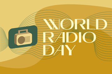 Vertical banner for World Radio Day on the air, creative. February 13th. In a realistic style, the radio on a green abstract background. Vector illustration. Vector illustration