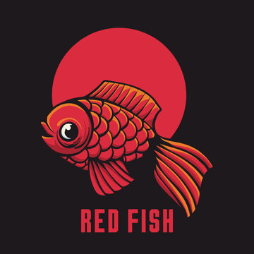 Vector Red Fish Retro Illustration