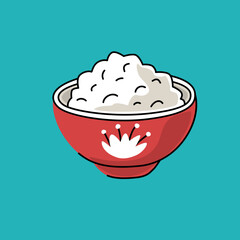 The picture shows cottage cheese in a bowl. Vector illustration for design. Objects on a blue background, hand-drawn.