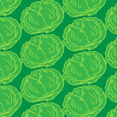 Vector seamless pattern with hand drawn cabbage on white background.