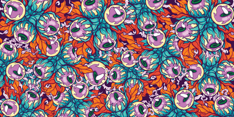 Plant Monster Eyes and Autumn Leaves Suitable For Patterns On Fabrics