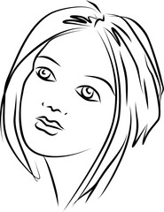 abstract linear black and white portrait of a woman, monochrome graphics, art, logo