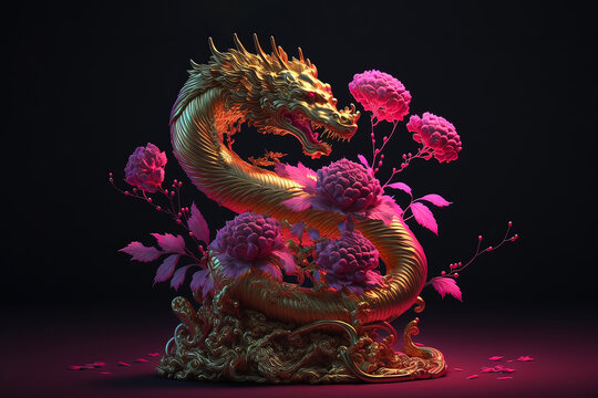Fantasy chinese dragon lantern on magical dark background. Generative AI