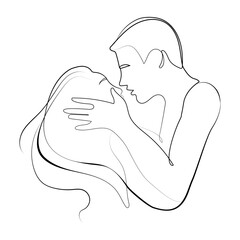 Line Art Men and woman kissing Minimal art drawing vector illustration Love poster.Kiss couple fashion print continuous line design.Valentines Day Illustration.