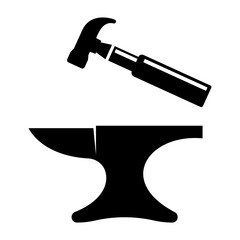 Anvil and Hammer forge icon. Blacksmith illustration.
