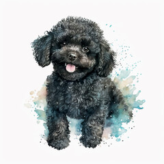 Happy Black Poddle Dog Smile, cute dog, smile dog, watercolor dog, eps, vector