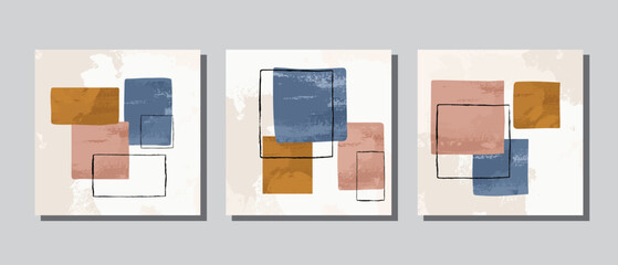 Set 3 illustration vector EPS print hand draw painted abstract shapes geometry contemporary aesthetic mid century modern art Scandinavian nordic design style