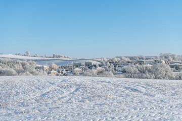 Fototapeta na wymiar Snow covered Heiton in the Scottish Borders, United Kingdom