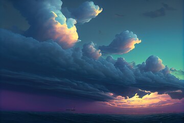 Sunrise over the sea. AI generated art illustration.
