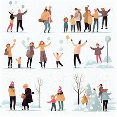 Fototapeta premium set scenes people celebrating