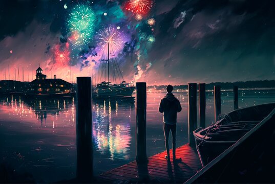 fireworks over the marina, generated image