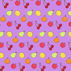 Pattern with fruits on a purple background