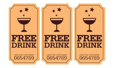 Ticket, Retro ticket., free drink, free drink ticket