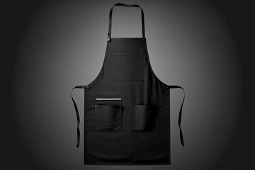 Black apron that is empty and has a pocket on a hanger is isolated. Generative AI