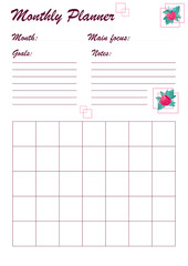 Monthly planner calendar template ready for print A4 with watercolor raspberries for journal and schedule