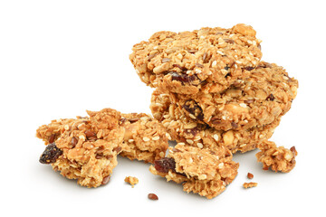 Granola cookie isolated on white background with full depth of field.