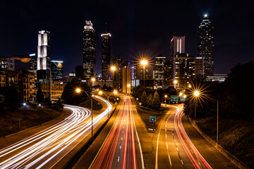Fototapeta na wymiar Night view of Atlanta downtown from Jackson street bridge.