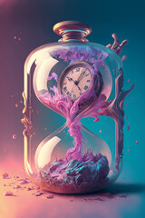 Fantastic hourglass with a mechanical clock inside. The value of time. Generative AI - obrazy, fototapety, plakaty