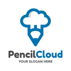 Pencil cloud vector logo template. This design use blue color. Suitable for education business.