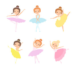 Little Girl Ballerina in Tutu Skirt and Pointe Shoes Dancing Ballet Vector Set © topvectors