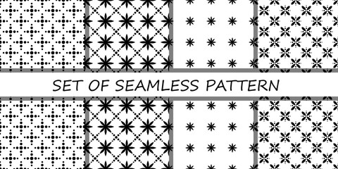 Collection of seamless pattern. Black and white vector endless background.