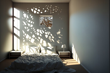 bedroom wall with window shadows. Generative AI