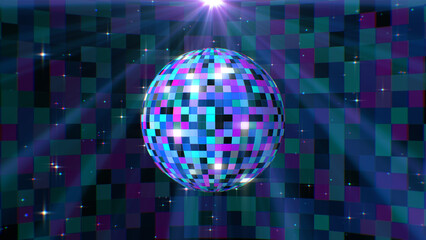 Shining Spotlight with Neon Disco Ball Background