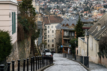 A narrow street in the town, steep street