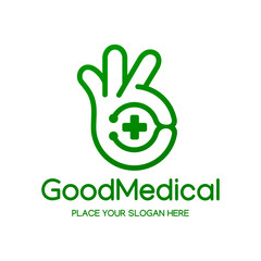 Good medical vector logo template. This design uses a hand and stethoscope symbol. Suitable for health business.