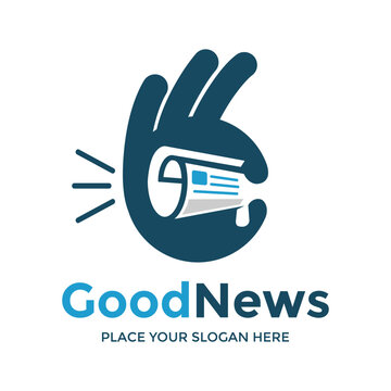 Good news vector logo template. This design use hand, speaker and news paper symbol. Suitable for information business.