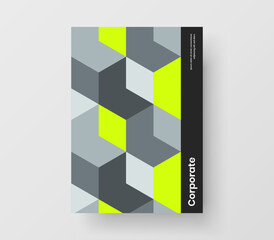Multicolored geometric shapes leaflet template. Clean catalog cover vector design illustration.