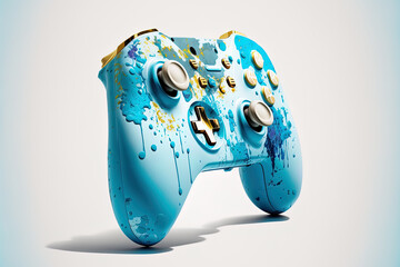 Gaming controller in light blue, isolated on a white backdrop. Generative AI - obrazy, fototapety, plakaty