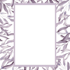Frame. Watercolor purple leaves. A set elements on a white background.