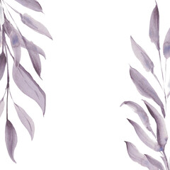 Frame. Watercolor purple leaves. A set elements on a white background.