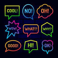 Speech bubble vector background template. Neon design.