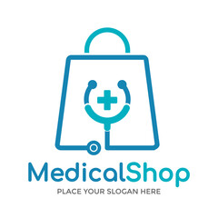 Medical shop vector logo template. This design use stethoscope symbol. Suitable for bag and health business.