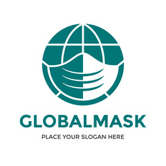 World mask vector logo template. This design use medical and globe symbol.