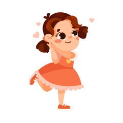 Funny Little Girl in Red Dress Expressing Emotion of Love Vector Illustration